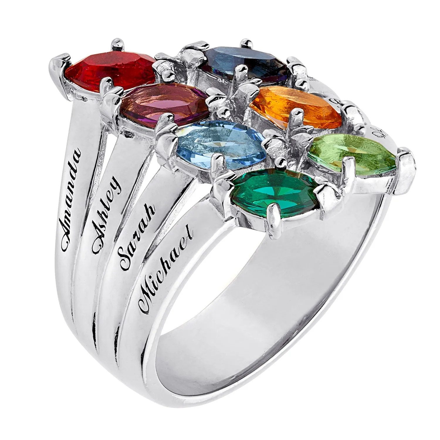 10K White Gold Family Marquise Birthstone Name Ring sold by Limoges Jewelry product image thumbnail 2