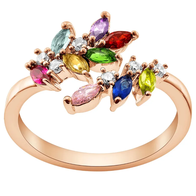 14K Rose Gold Plated Vintage Marquise Birthstone Bypass Ring sold by Limoges Jewelry