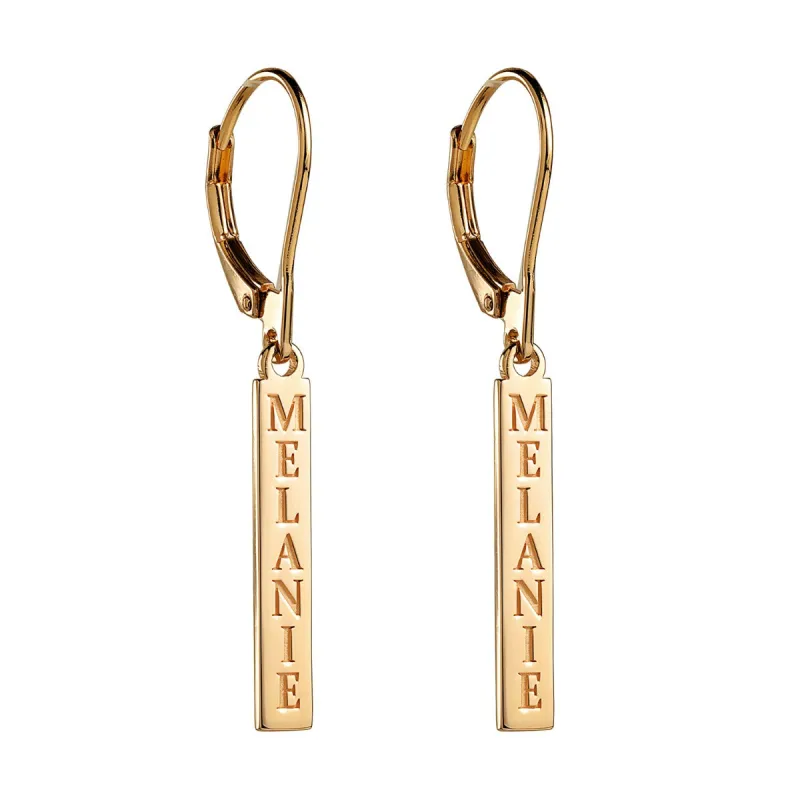 14K Gold Plated Personalized Name Tag Dangle Earrings sold by Limoges Jewelry