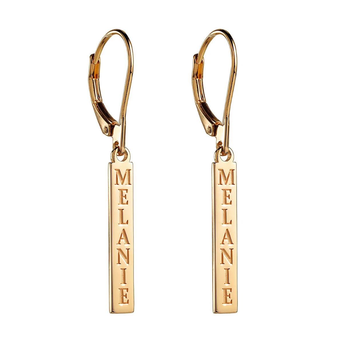 14K Gold Plated Personalized Name Tag Dangle Earrings sold by Limoges Jewelry