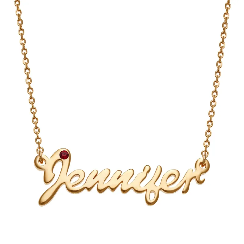 14K Gold over Sterling Petite Script Name with Birthstone Necklace sold by Limoges Jewelry
