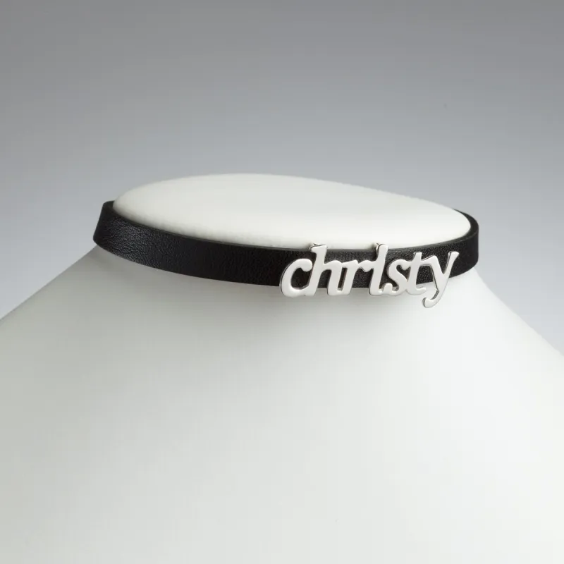 Sterling Silver Lowercase Name Leather Wrap Bracelet and Choker sold by Limoges Jewelry