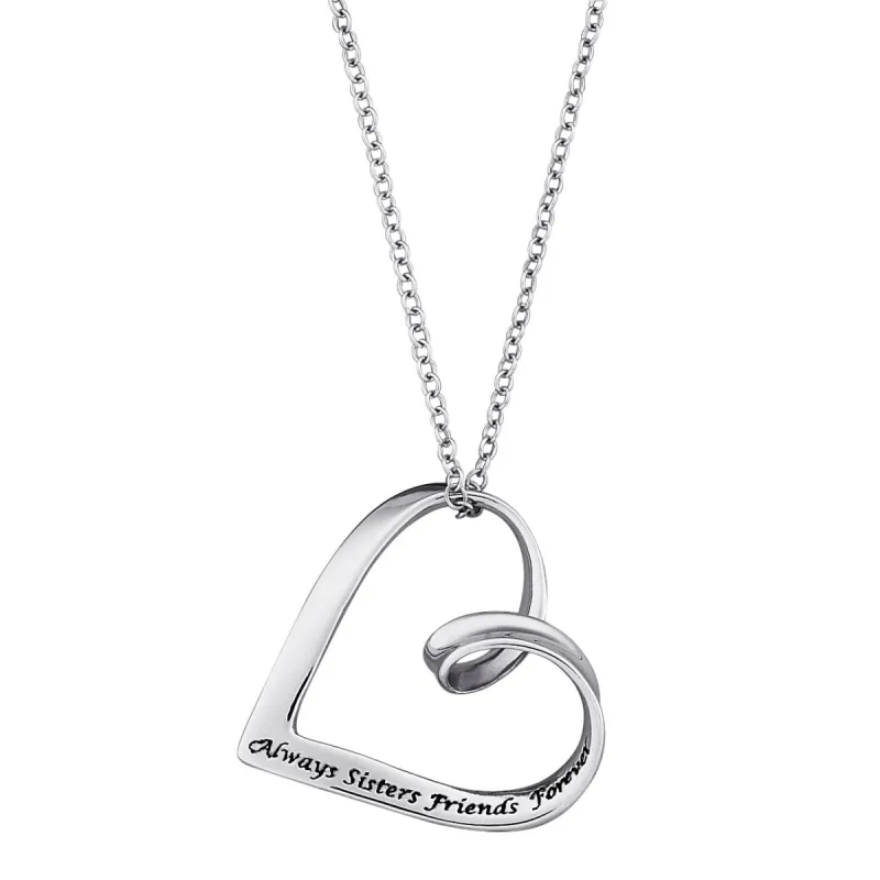 Sterling Silver Sisters Sentiment Heart Necklace sold by Limoges Jewelry