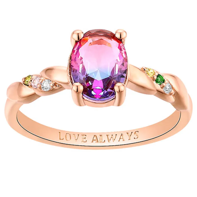 14K Rose Gold Plated Iridescent Stone Petite Birthstone Ring made by Limoges Jewelry