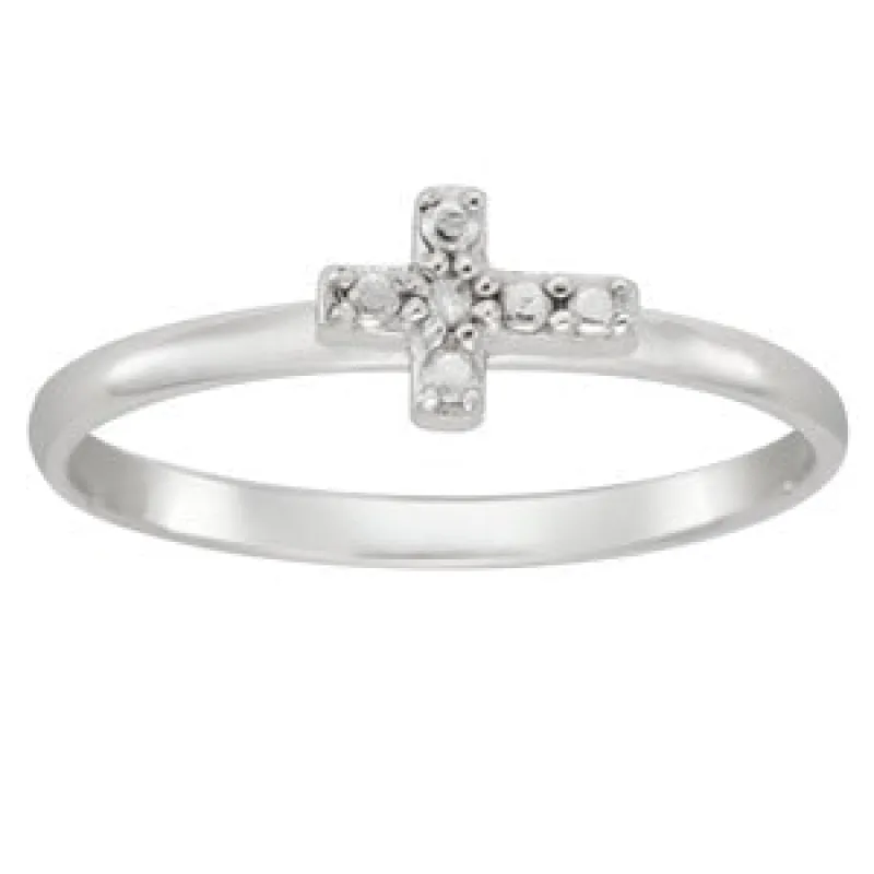 Sterling Silver Cross Charm Ring with Genuine Diamond sold by Limoges Jewelry