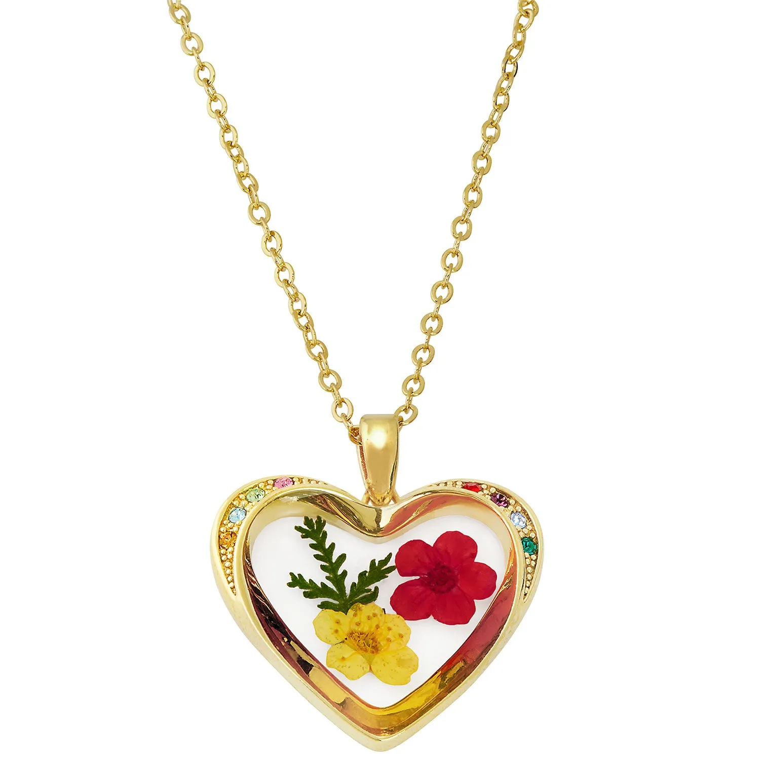 Family Birthstone and Dried Flower Heart Pendant Necklace sold by Limoges Jewelry product image thumbnail 4