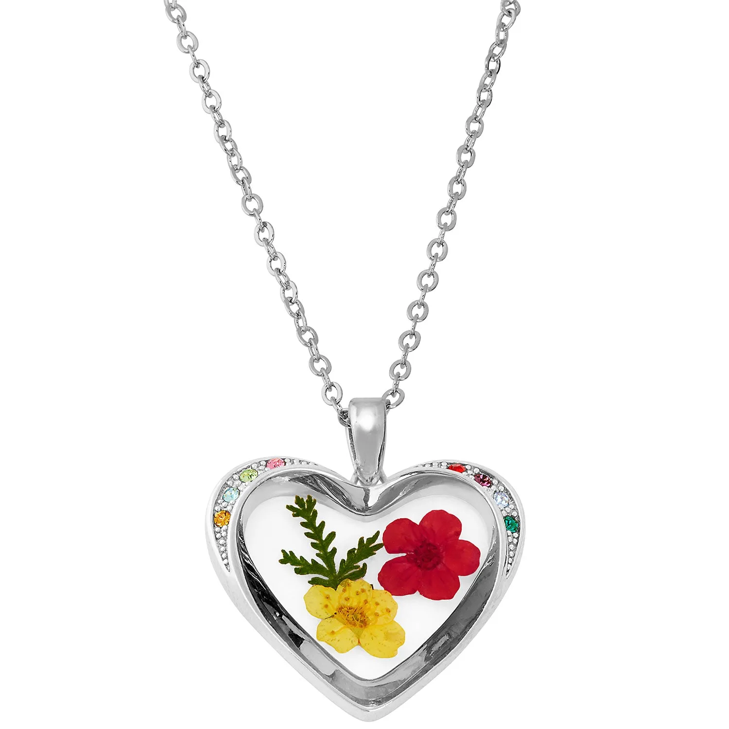 Family Birthstone and Dried Flower Heart Pendant Necklace sold by Limoges Jewelry product image thumbnail 2