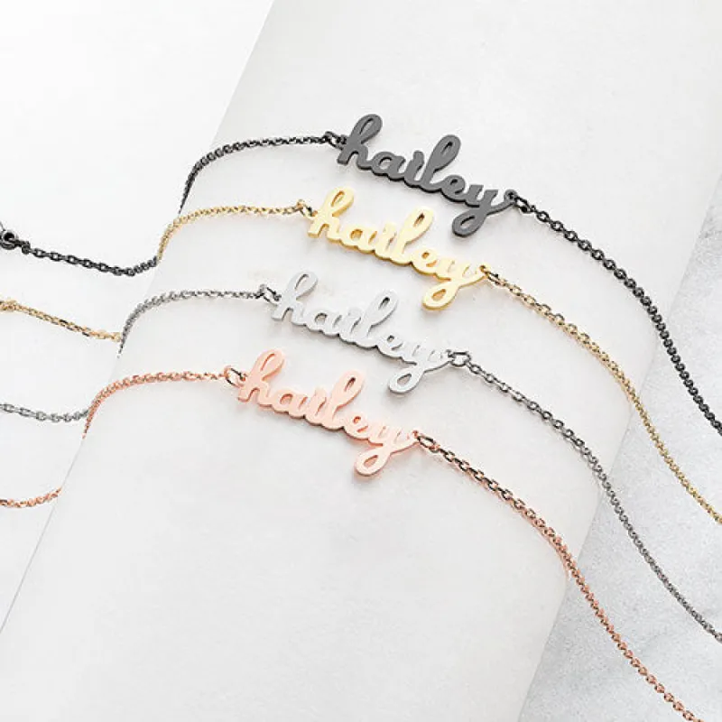 Stainless Steel Lowercase Script Name Anklet sold by Limoges Jewelry