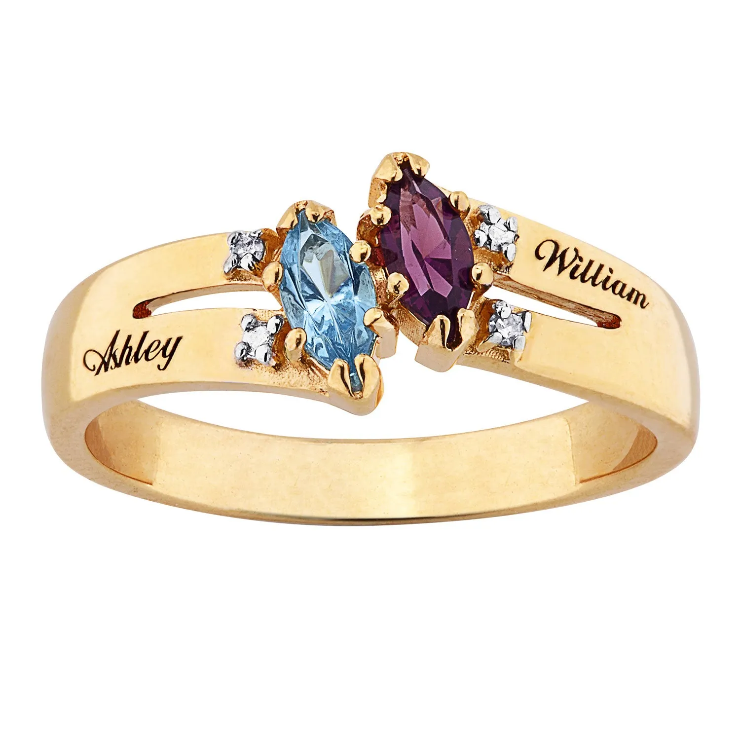 10K Couples Marquise Birthstone Name Promise Ring with Diamond Accent sold by Limoges Jewelry