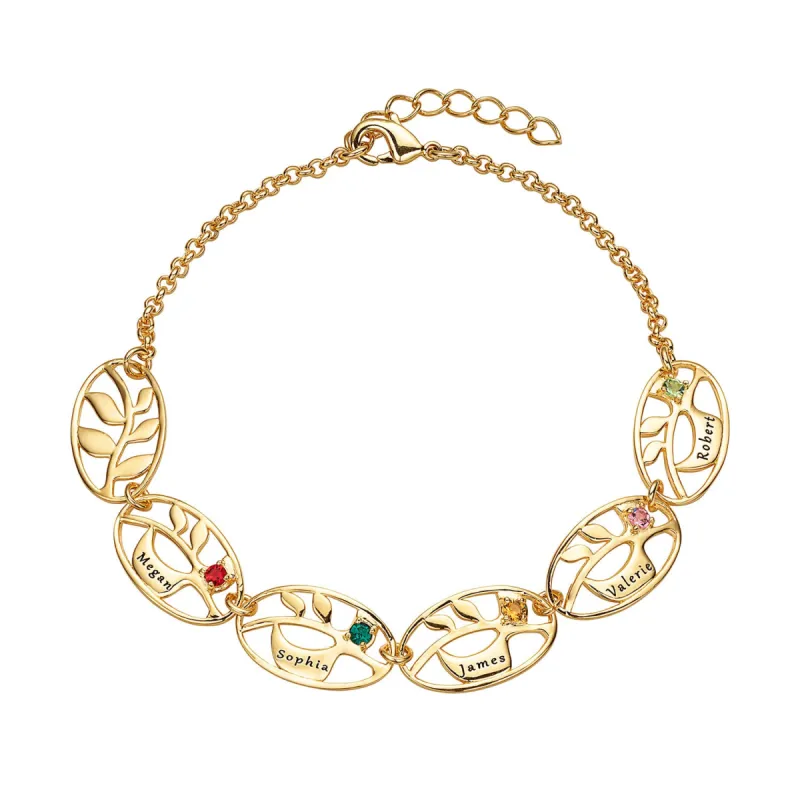 14K Gold Plated Family Name and Birthstone Leaf Bracelet sold by Limoges Jewelry
