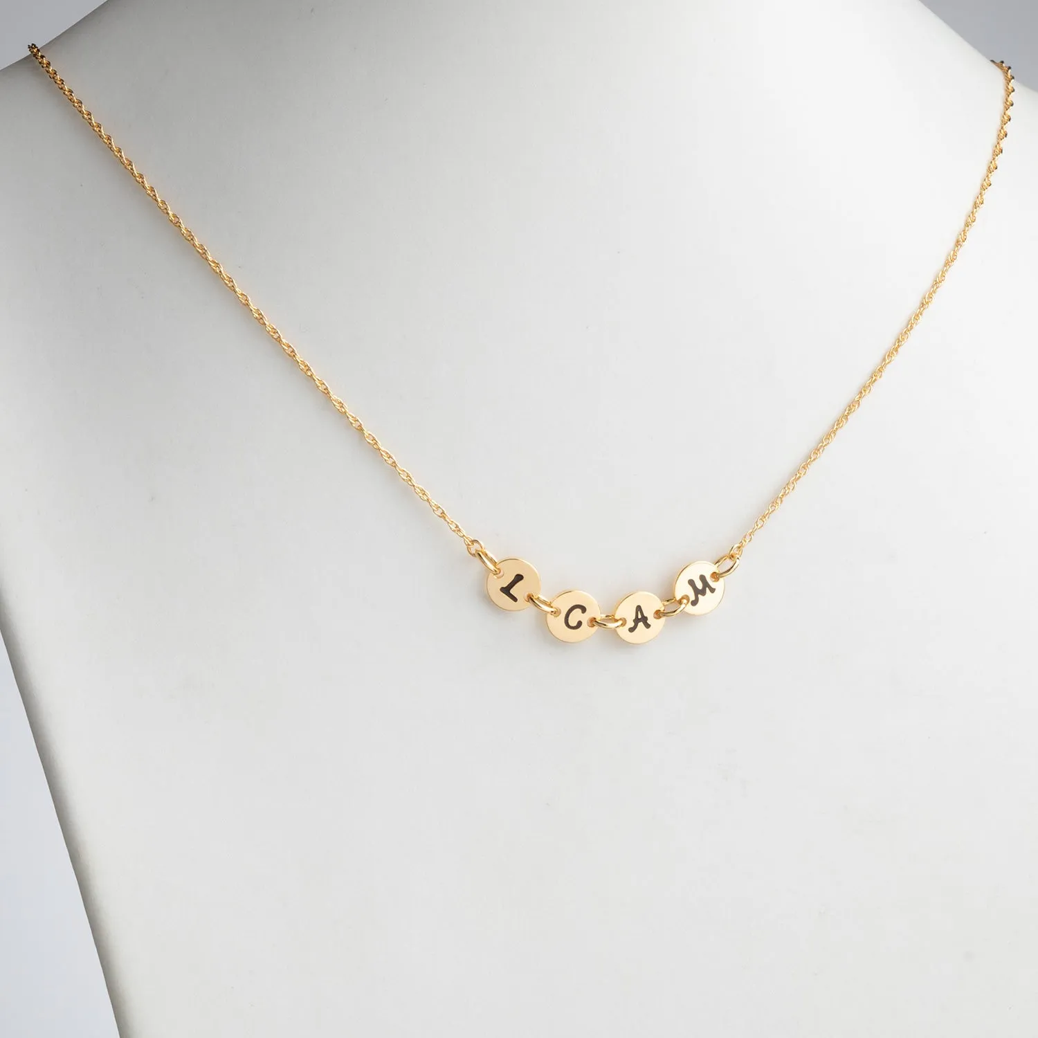 14K Gold over Sterling Initial Discs Station Necklace - 4 Discs sold by Limoges Jewelry product image thumbnail 2