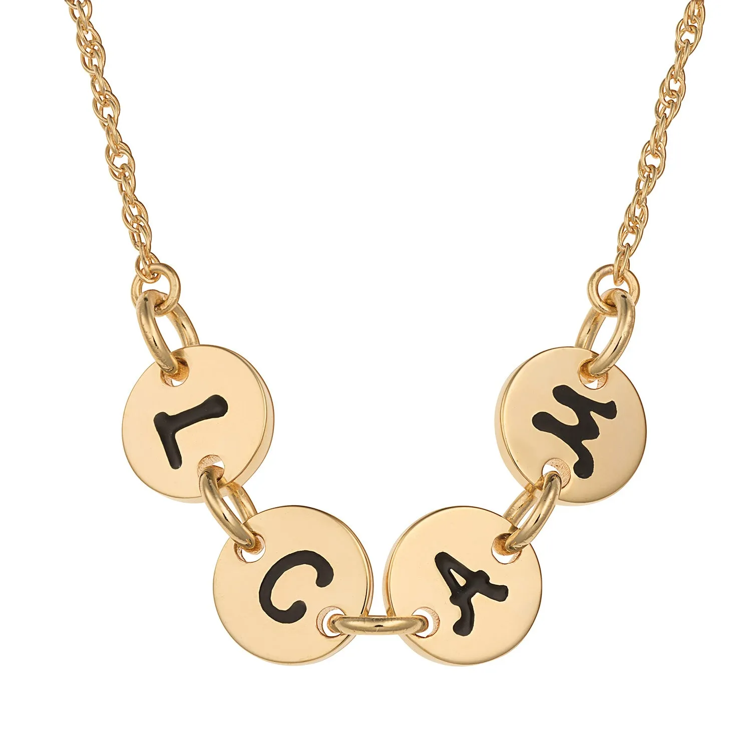 14K Gold over Sterling Initial Discs Station Necklace - 4 Discs sold by Limoges Jewelry