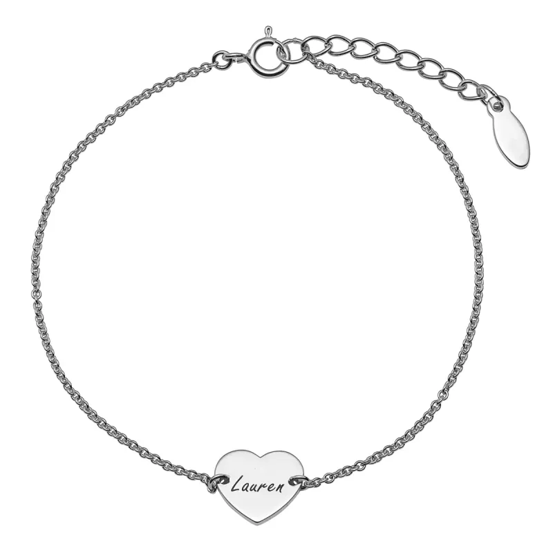 Sterling Silver Engraved Script Name Petite Heart Bracelet sold by Limoges Jewelry