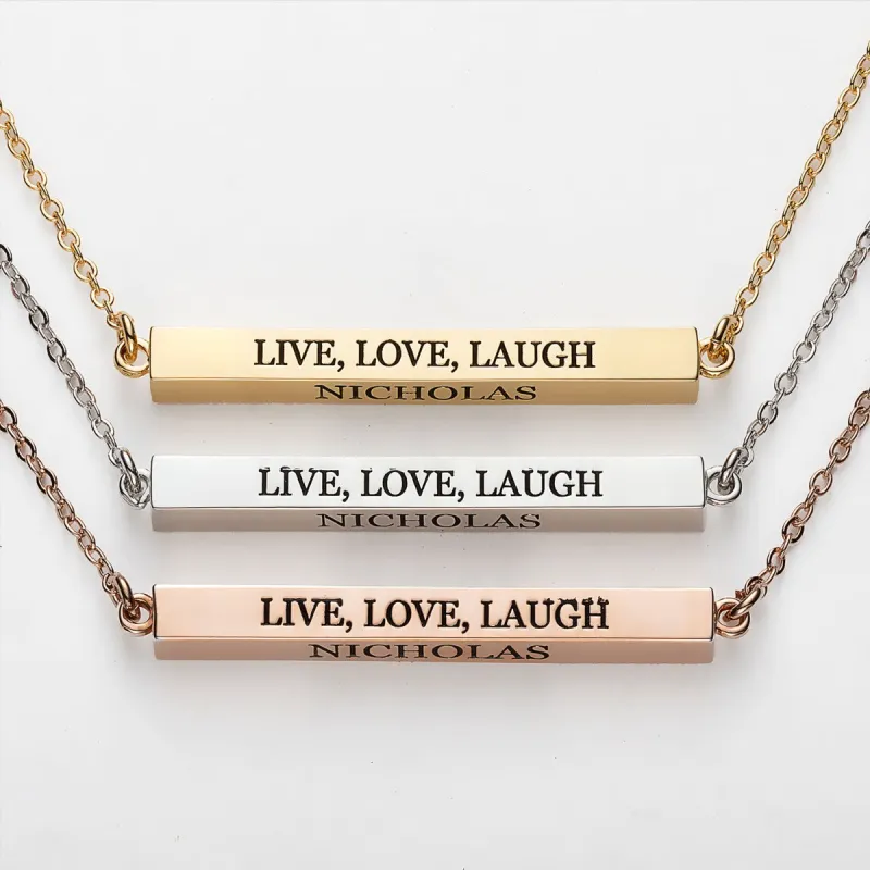Horizontal 4-sided Bar 'Live, Love, Laugh' Engraved Necklace sold by Limoges Jewelry
