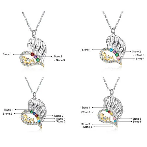 Sterling Silver Two-tone Engraved Name and Birthstone Mom Heart with CZ Necklace sold by Limoges Jewelry product image thumbnail 3