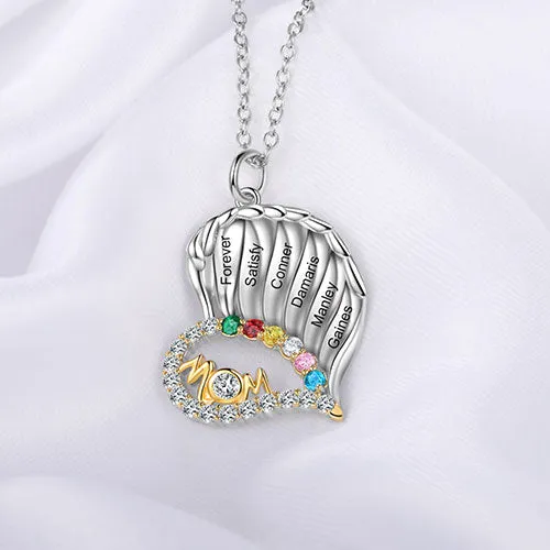 Sterling Silver Two-tone Engraved Name and Birthstone Mom Heart with CZ Necklace sold by Limoges Jewelry product image thumbnail 2