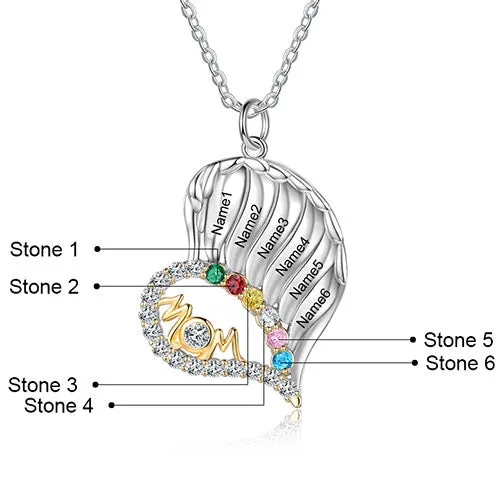Sterling Silver Two-tone Engraved Name and Birthstone Mom Heart with CZ Necklace sold by Limoges Jewelry product image thumbnail 4