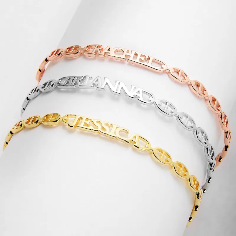 Frozen Mariner Chain Name Cuff Bracelet sold by Limoges Jewelry