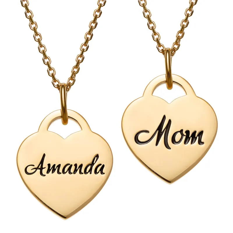 14K Gold over Sterling Engraved Double Heart Necklace sold by Limoges Jewelry