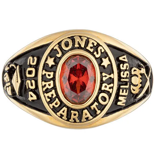 Ladies' 14K Gold over Sterling Traditional Oval Birthstone Class Ring sold by Limoges Jewelry