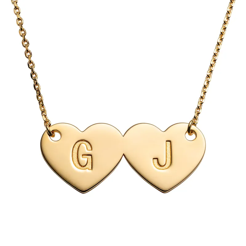 14K Gold over Sterling Engraved Initials Double Heart Necklace sold by Limoges Jewelry