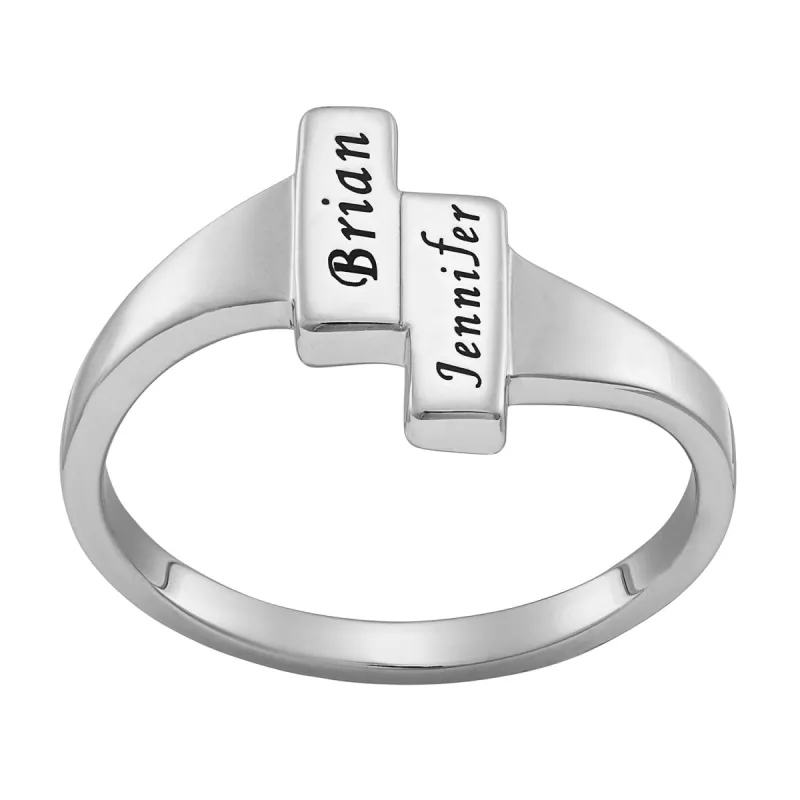 Engraved Names or Words  Double Bar Ring sold by Limoges Jewelry