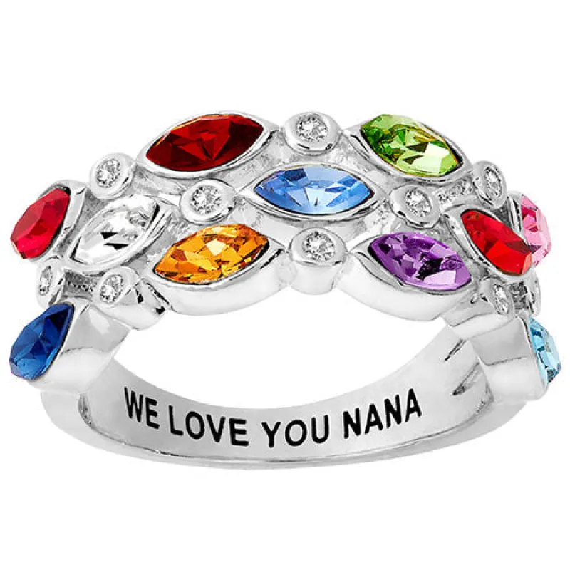Silver Plated Marquise Birthstone with Clear CZ Faux Stack Ring sold by Limoges Jewelry