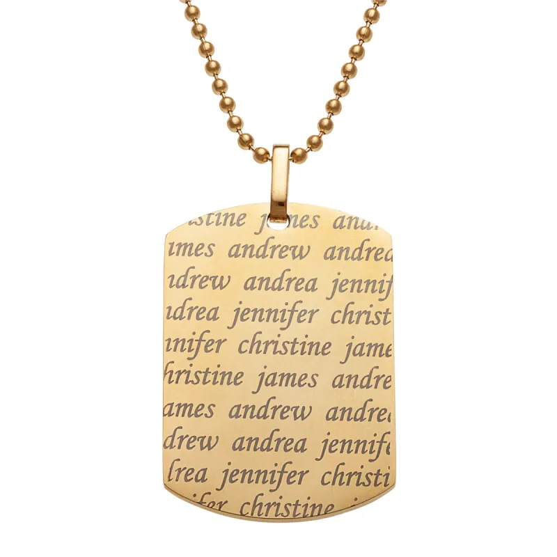 Stainless Steel Gold Men's Family Names Dog Tag Pendant sold by Limoges Jewelry