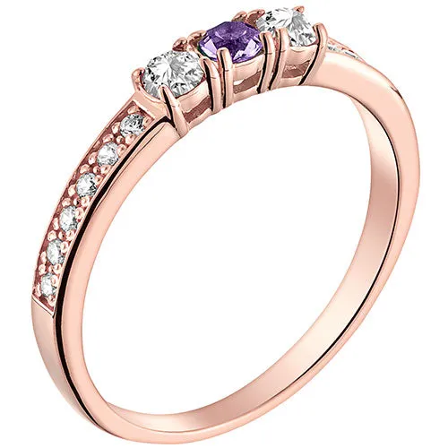 14K Rose Gold Plated Simulated Amethyst and Clear Crystal 3-Stone Ring sold by Limoges Jewelry product image thumbnail 2
