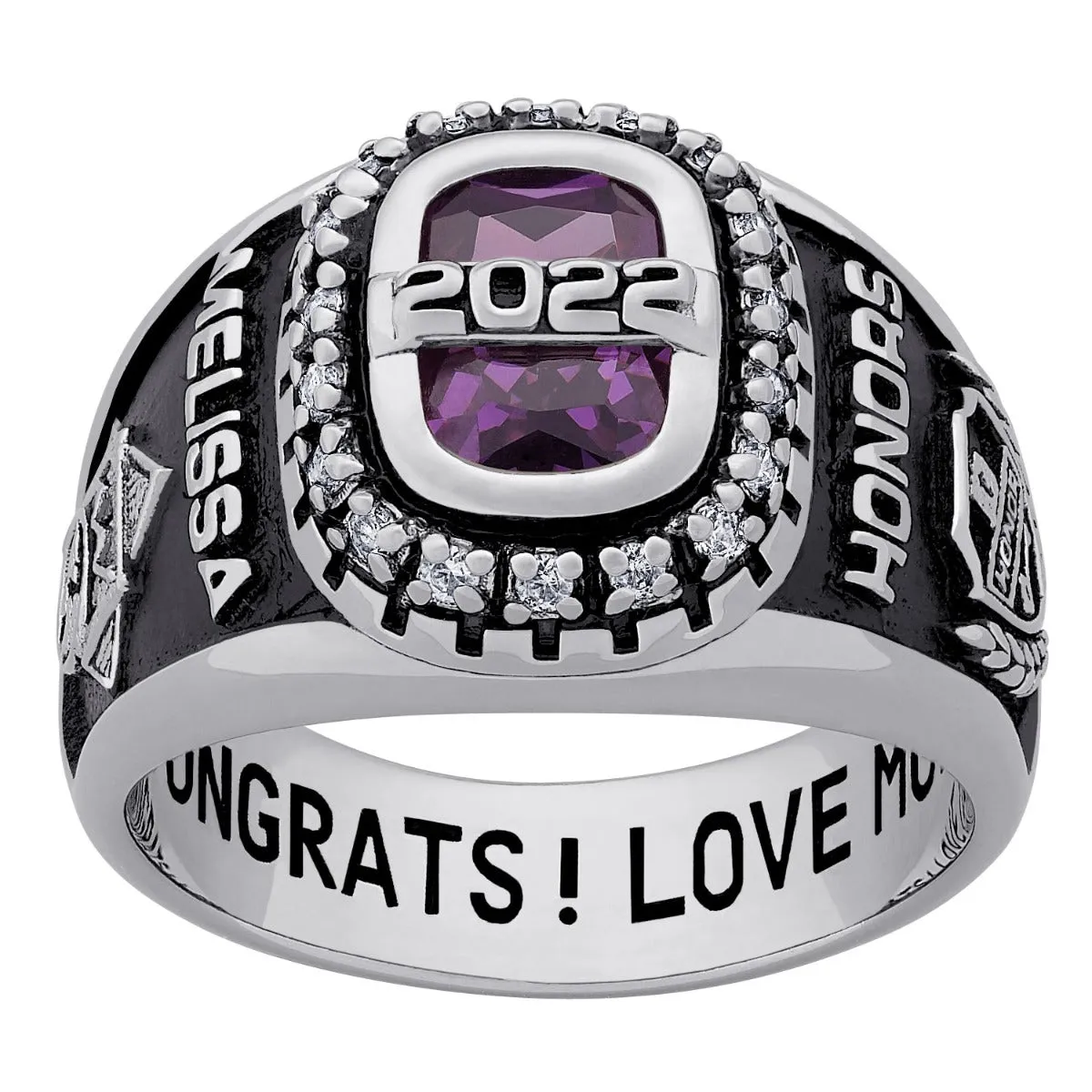 Ladies Platinum Plated CELEBRIUM CZ Personalized Class Ring sold by Limoges Jewelry product image thumbnail 3