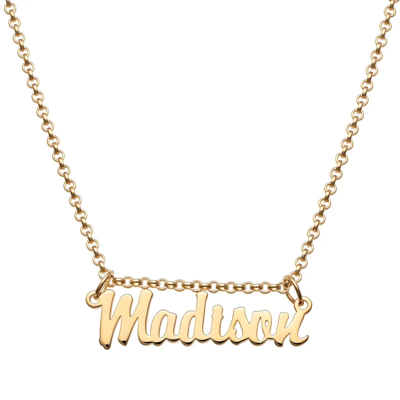 14K Gold over Sterling Script Name Necklace sold by Limoges Jewelry