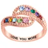 14K Rose Gold Plated Curved Bypass Family Birthstone Ring sold by Limoges Jewelry