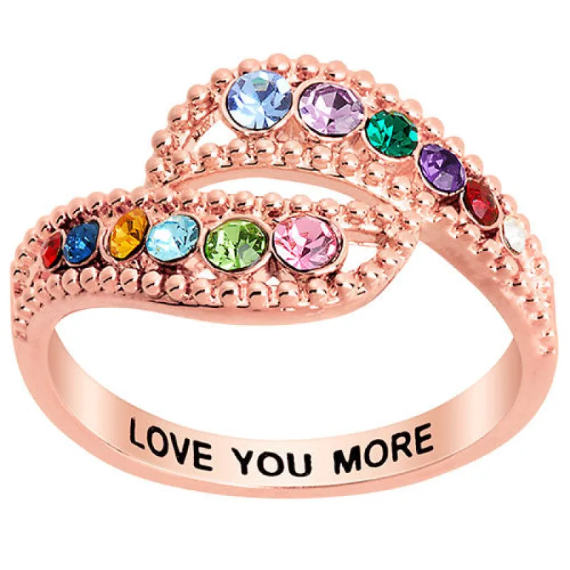 14K Rose Gold Plated Curved Bypass Family Birthstone Ring sold by Limoges Jewelry