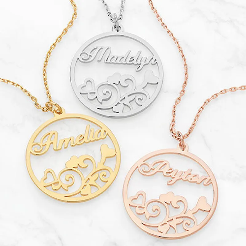 Scrolling Hearts Name Necklace sold by Limoges Jewelry