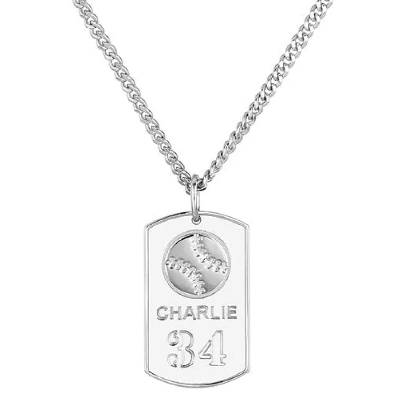 Engraved Baseball Dog Tag 20 Necklace sold by Limoges Jewelry