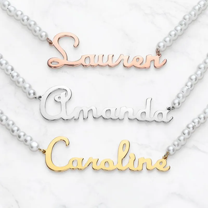 Script Name Glass Pearl Necklace sold by Limoges Jewelry