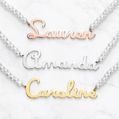 Script Name Glass Pearl Necklace sold by Limoges Jewelry