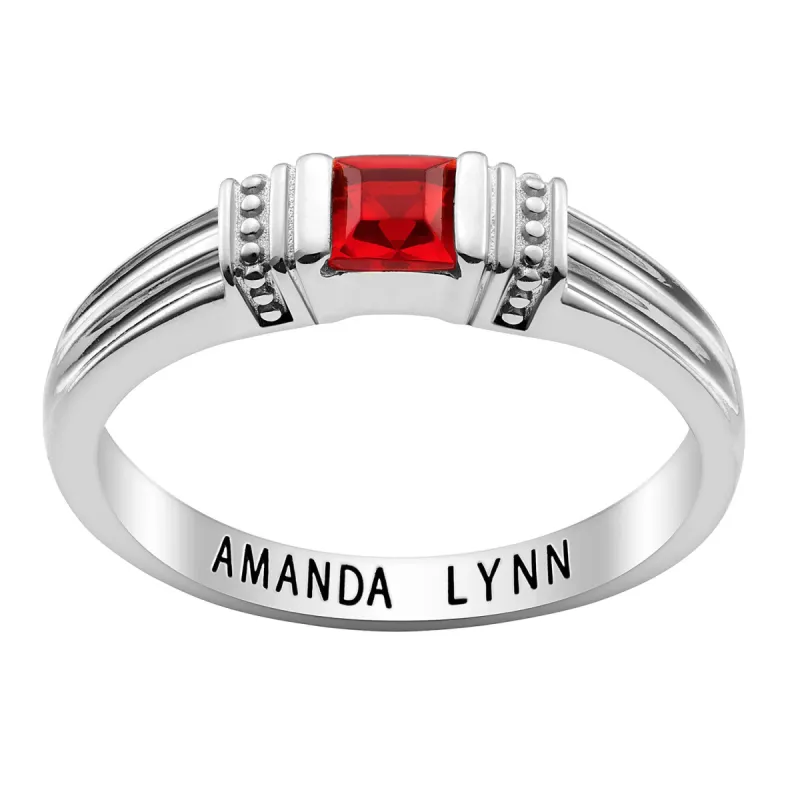 Sterling Silver Square Birthstone Ring sold by Limoges Jewelry