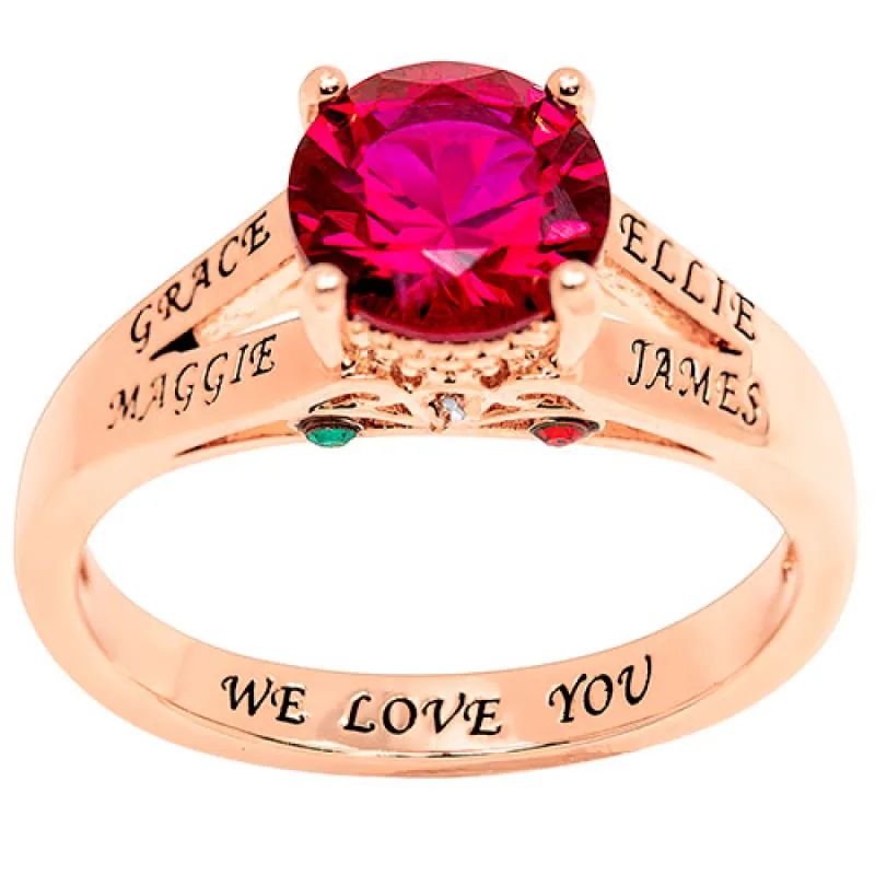 14K Rose Gold Plated Engraved Family Birthstone with Diamond Accent Ring sold by Limoges Jewelry