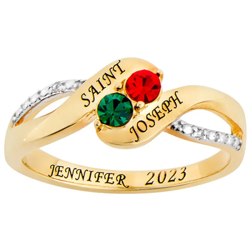 14K Gold over Sterling Birthstone Bypass Diamond Accent Class Ring sold by Limoges Jewelry