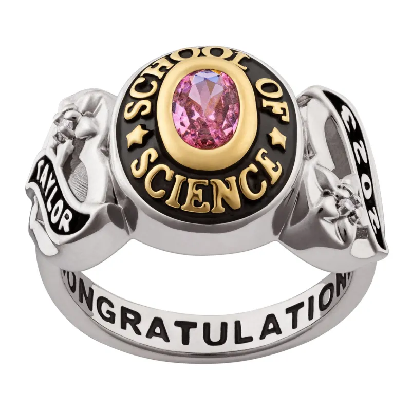 Ladies' Sterling Silver and 14K Gold Plated Sweetheart Birthstone Class Ring sold by Limoges Jewelry