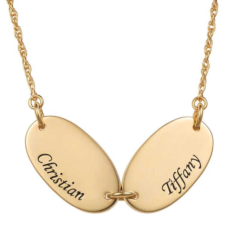 14K Gold over Sterling Engraved Name Oval Station Necklace - 2 Names sold by Limoges Jewelry