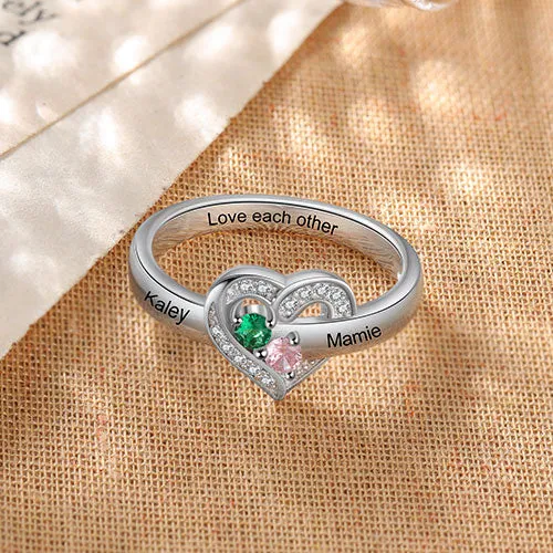 Silver Plated CZ Heart Engraved 2 Birthstones Ring sold by Limoges Jewelry product image thumbnail 2