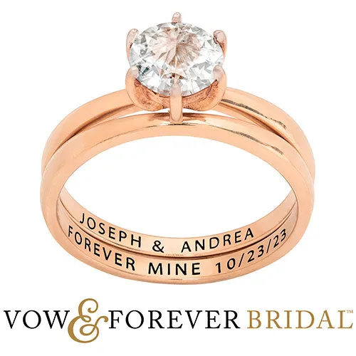 14K Rose Gold over Sterling Round White Topaz 2-Piece Engraved Wedding Ring Set sold by Limoges Jewelry