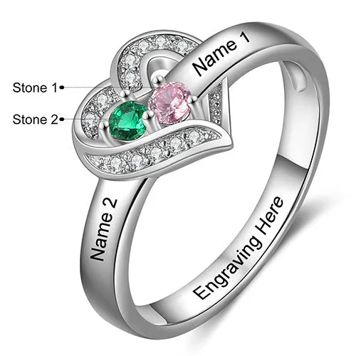 Silver Plated CZ Heart Engraved 2 Birthstones Ring sold by Limoges Jewelry product image thumbnail 4