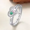Silver Plated CZ Heart Engraved 2 Birthstones Ring sold by Limoges Jewelry