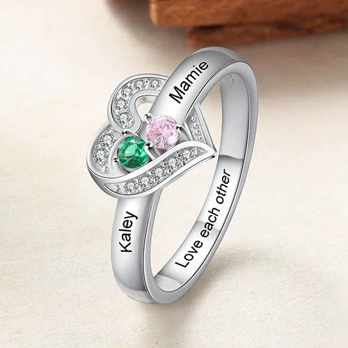 Silver Plated CZ Heart Engraved 2 Birthstones Ring sold by Limoges Jewelry product image thumbnail 3