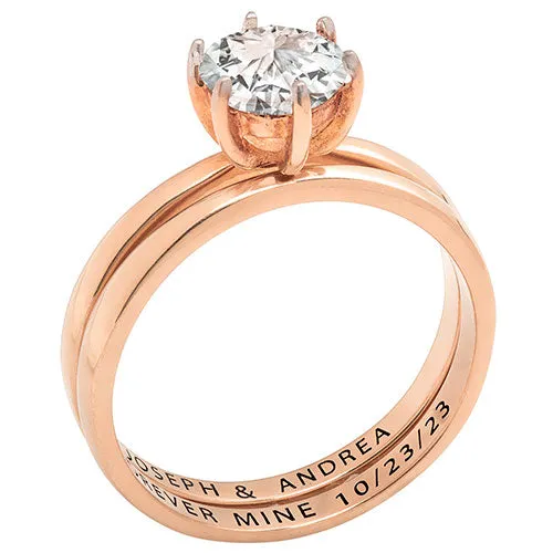 14K Rose Gold over Sterling Round White Topaz 2-Piece Engraved Wedding Ring Set sold by Limoges Jewelry product image thumbnail 2
