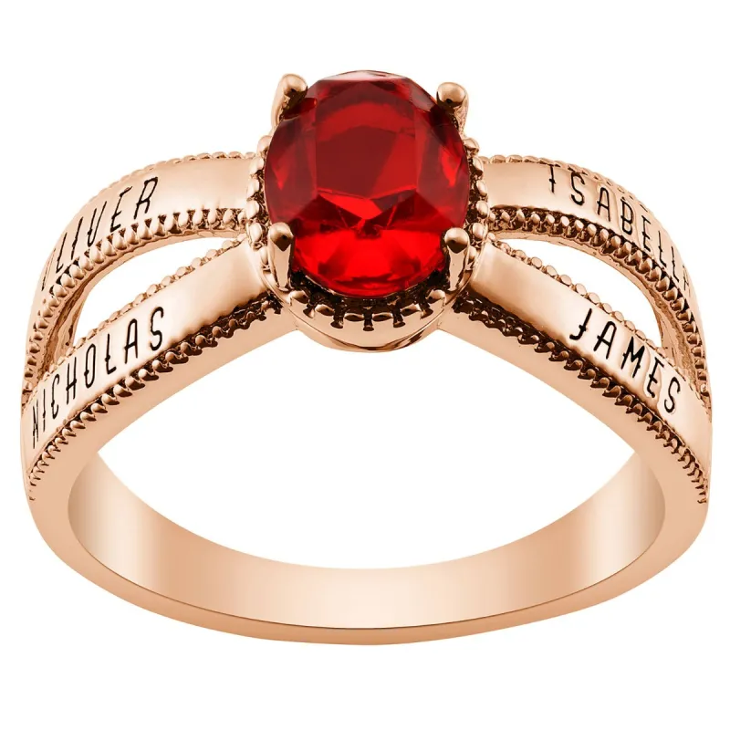 14K Rose Gold Plated Mother's Oval Birthstone Family Name Ring sold by Limoges Jewelry