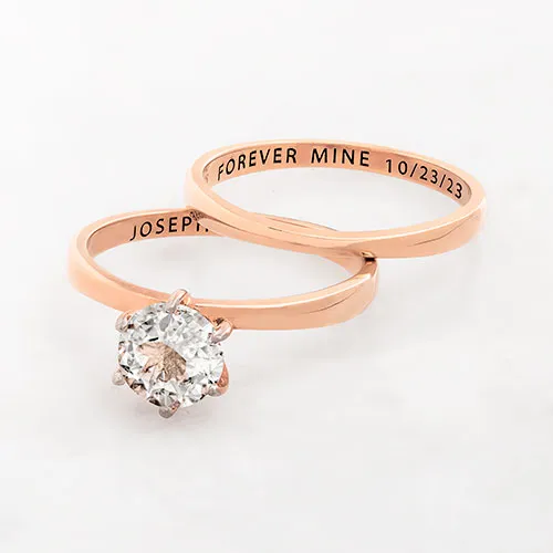 14K Rose Gold over Sterling Round White Topaz 2-Piece Engraved Wedding Ring Set sold by Limoges Jewelry product image thumbnail 4